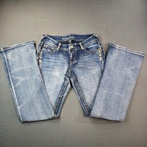 Ariya Jeans Women Medium Wash Bootcut Embroidered Flap Pocket Denim Blue Size7/8